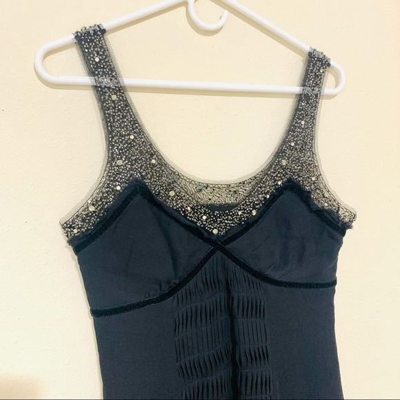 BCBGMAXAZRIA 100%Silk Beading Chiffon BlackDresses Y2K babydoll size 4 luxury - Picture 2 of 10
